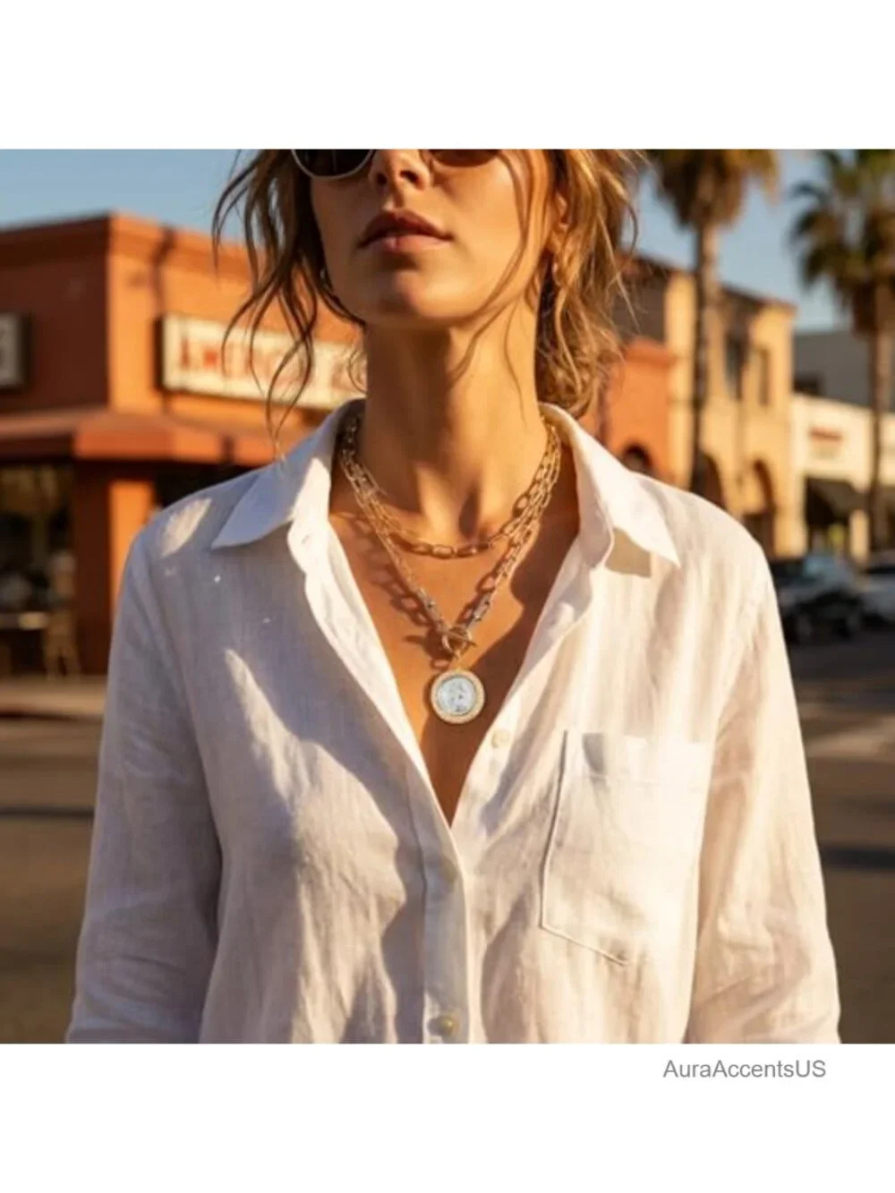 Chunky Gold Coin Necklace Women 14K Plated Reversible Toggle Link Chain